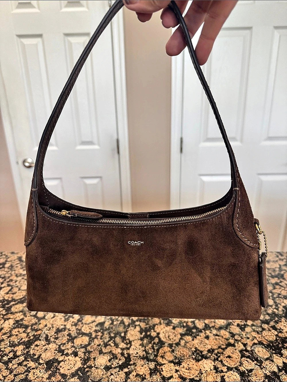 🍁Fall bag🍁 Coach CFT42 Brooklyn Small 26 Dark Chocolate Suede Shoulder Bag-New-T